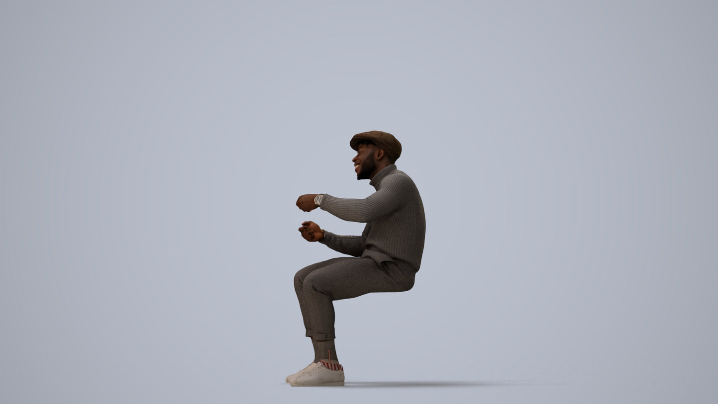 3D scanned man sitting casual, photorealistic archviz people for Enscape and SketchUp, three-quarter view render