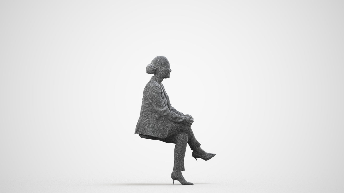 realistic 3D people woman business, render-ready for V-Ray and Corona, FBX OBJ, wireframe side view