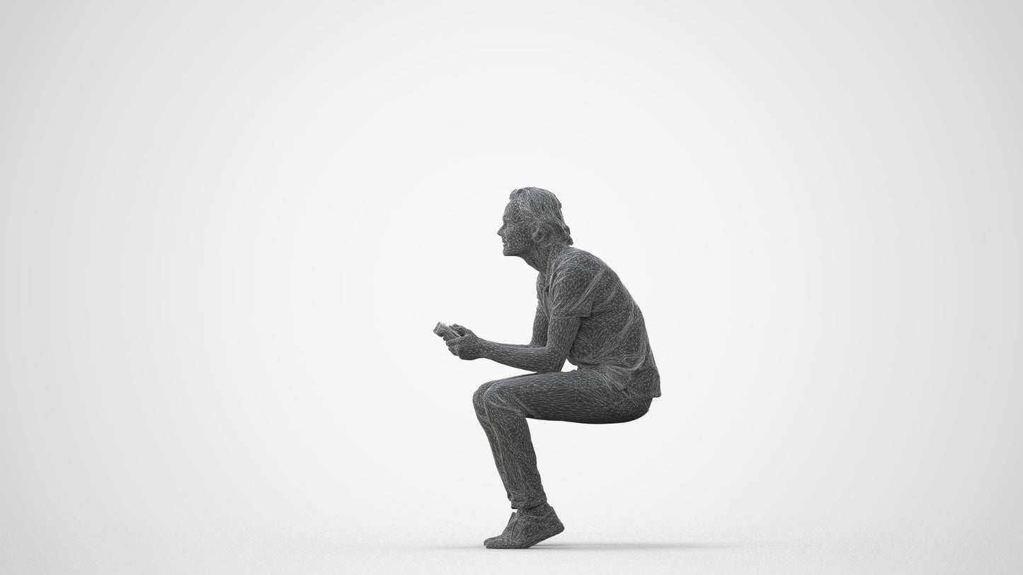 3D scanned man sitting casual, photorealistic archviz people for Enscape and SketchUp, square thumbnail