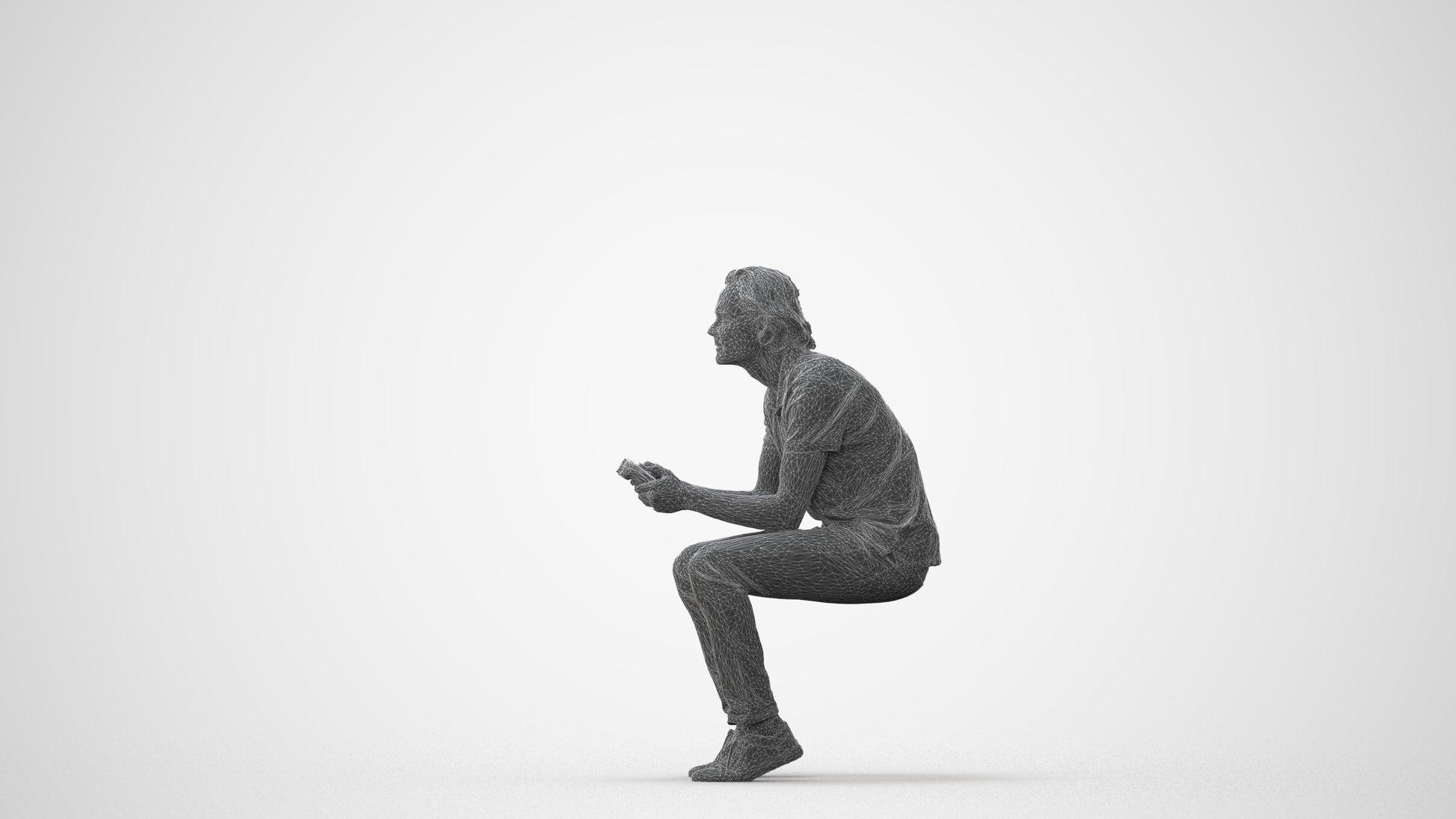 3D scanned man sitting casual, photorealistic archviz people for Enscape and SketchUp, square thumbnail