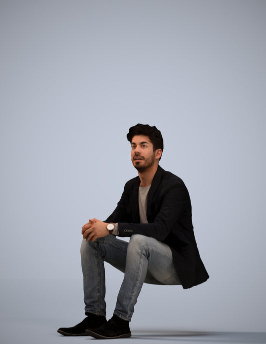 realistic 3D man casual sitting, scanned archviz people for Blender and 3ds Max