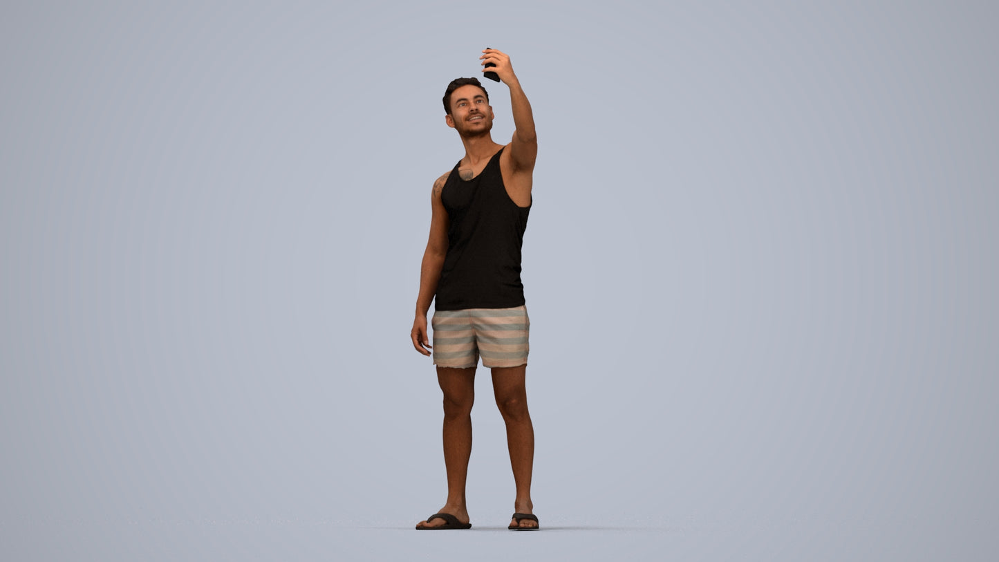 photogrammetry 3D man casual standing, realistic human model archviz FBX, top-down view render