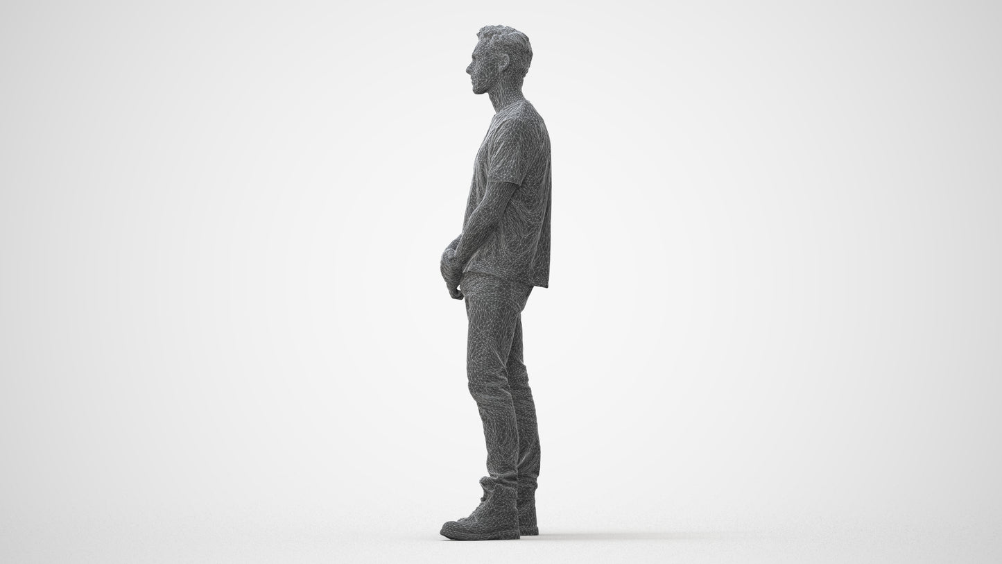 3D human model man casual standing, photogrammetry scanned person for archviz, square thumbnail