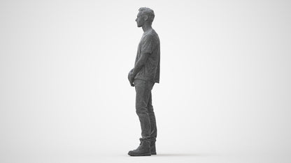 3D human model man casual standing, photogrammetry scanned person for archviz, square thumbnail