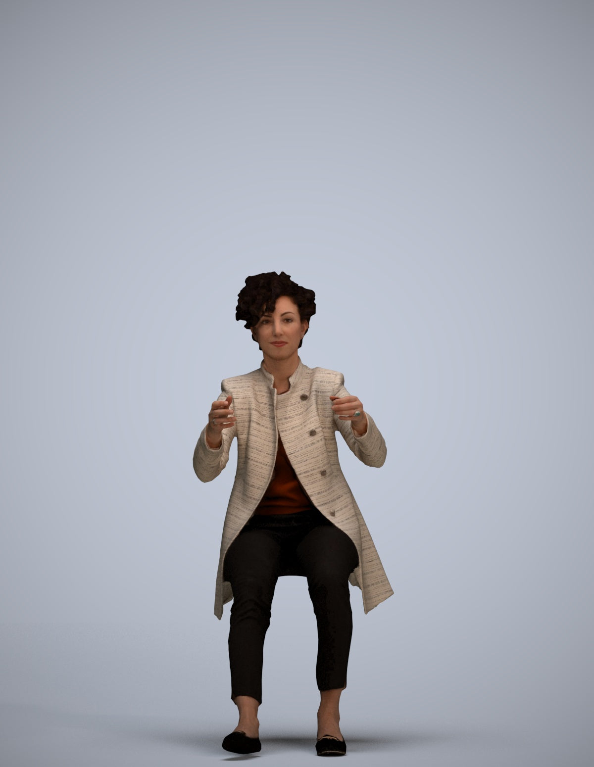 3D scanned woman sitting business, photorealistic archviz people for Enscape and SketchUp