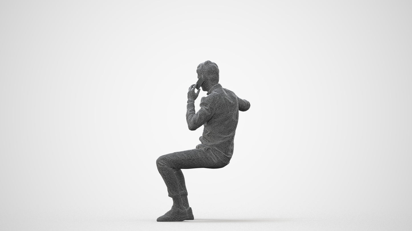 realistic 3D human man casual sitting, archviz people FBX OBJ for Blender, square thumbnail