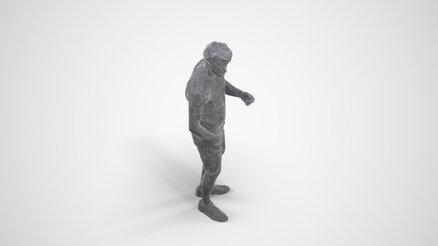 realistic 3D man casual standing, scanned archviz people for Blender and 3ds Max, wireframe three-quarter view