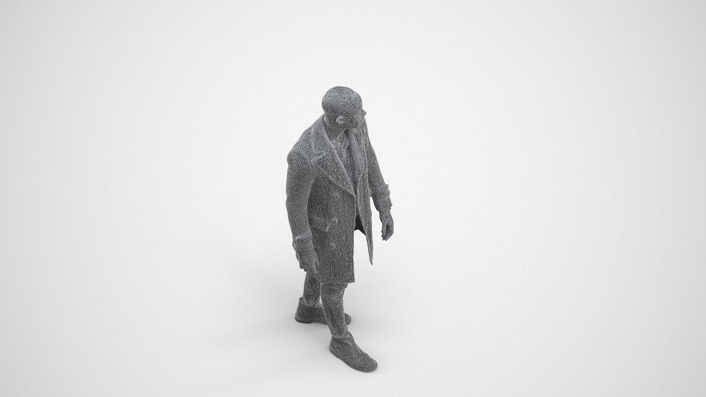 3D people model man casual walking, scanned human for 3ds Max rendering, wireframe three-quarter view