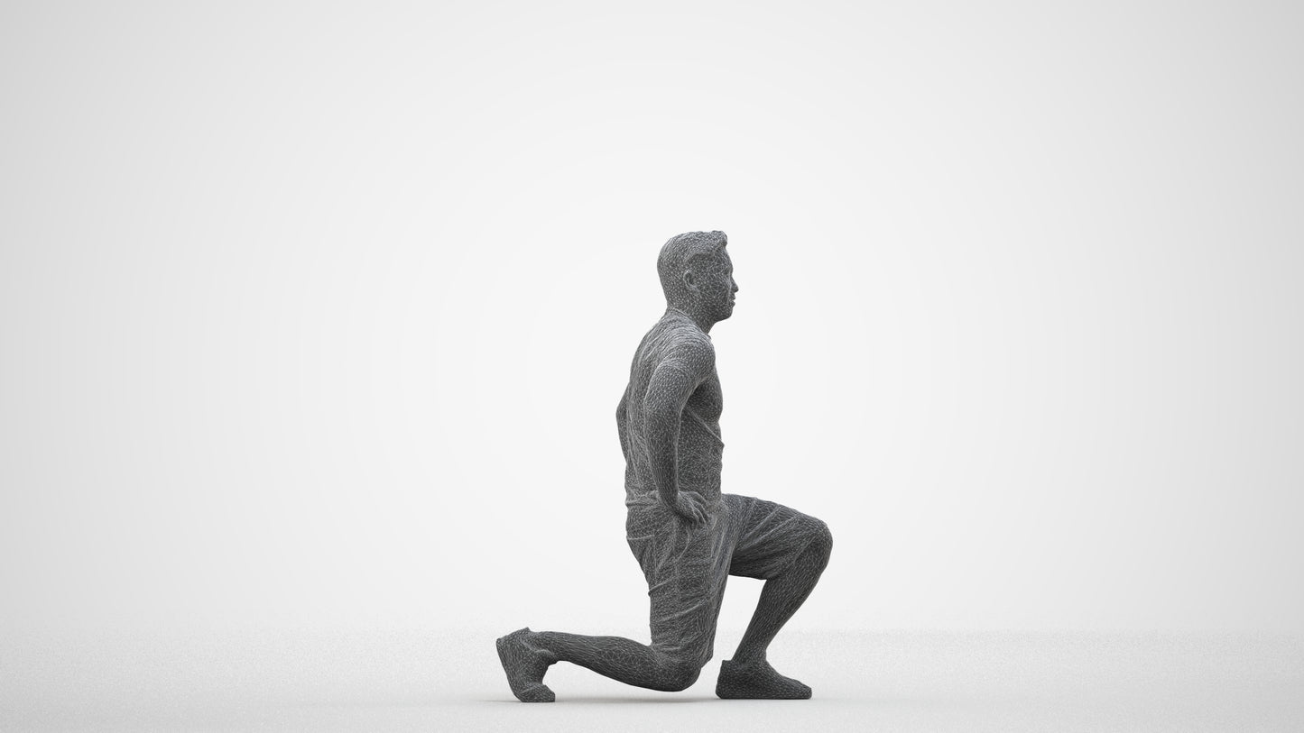 3D human model man sport, photogrammetry scanned person for archviz, wireframe side view