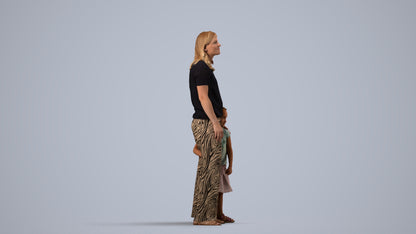 3D human model girl casual kids, photogrammetry scanned person for archviz, side view render