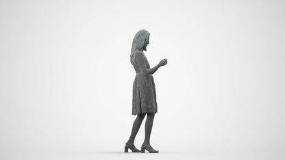 3D people model woman formal standing, scanned human for 3ds Max rendering, wireframe side view