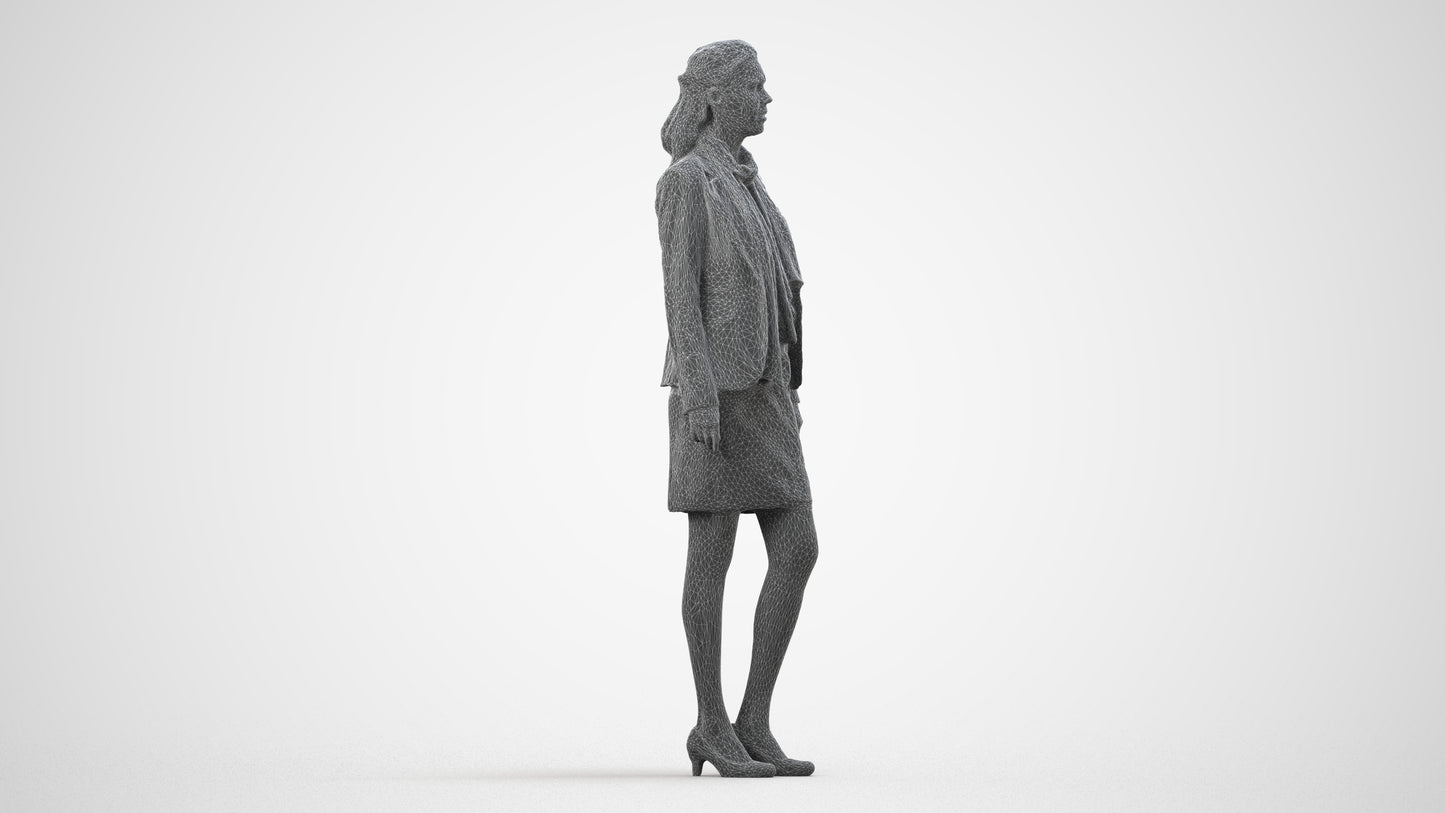 realistic 3D human woman business, archviz people FBX OBJ for Blender, wireframe side view