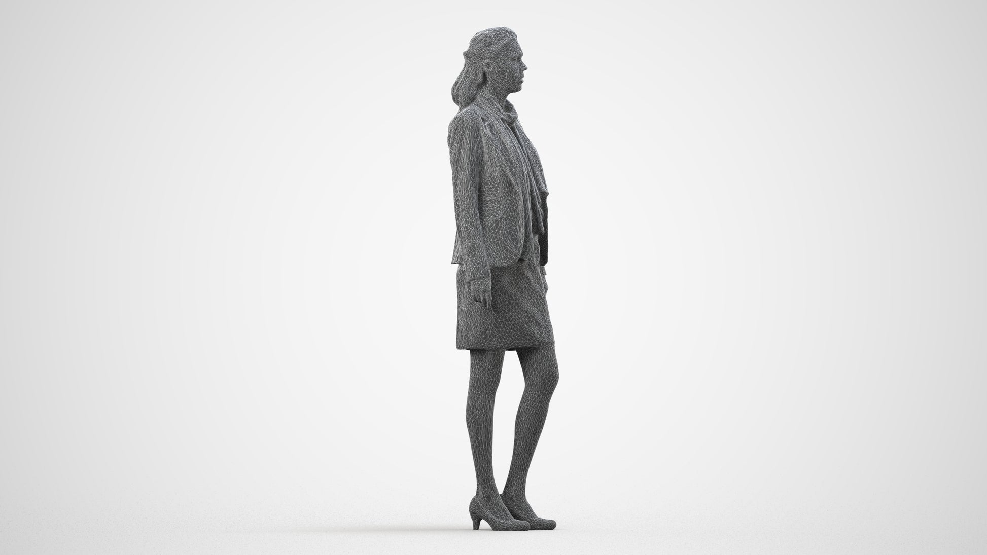 realistic 3D human woman business, archviz people FBX OBJ for Blender, wireframe side view