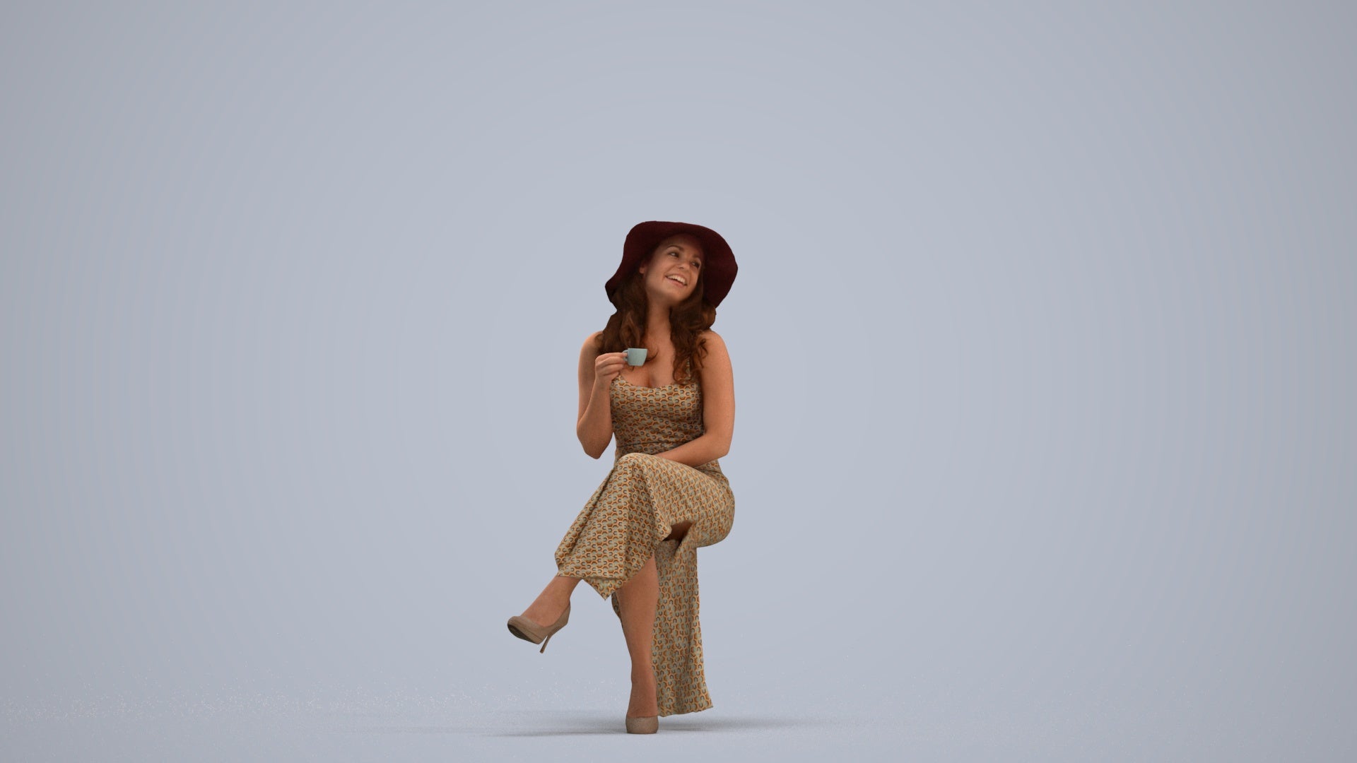 realistic 3D people woman casual sitting, render-ready for V-Ray and Corona, FBX OBJ, standing pose render