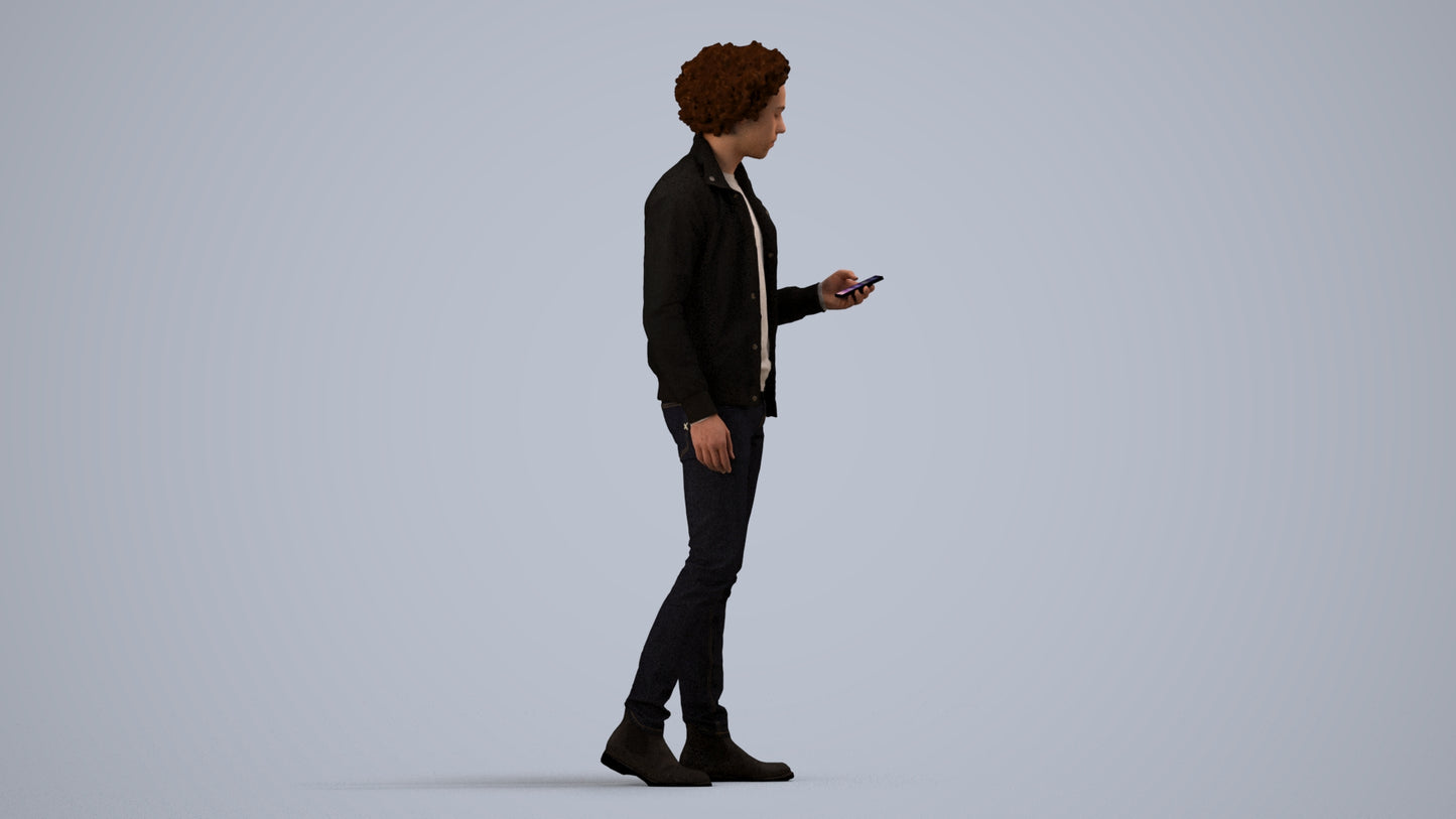 photogrammetry 3D man casual standing, realistic human model archviz FBX, side view render