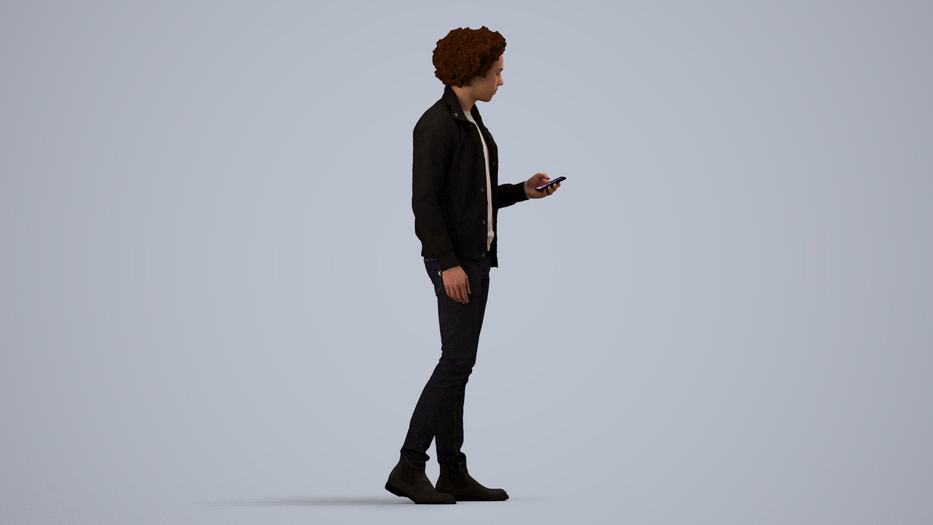 photogrammetry 3D man casual standing, realistic human model archviz FBX, side view render