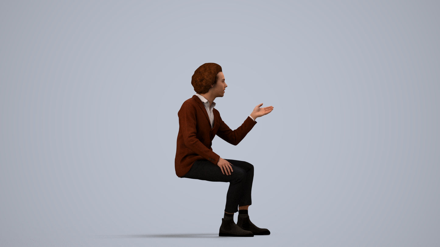 realistic 3D people man business sitting, render-ready for V-Ray and Corona, FBX OBJ, side view render