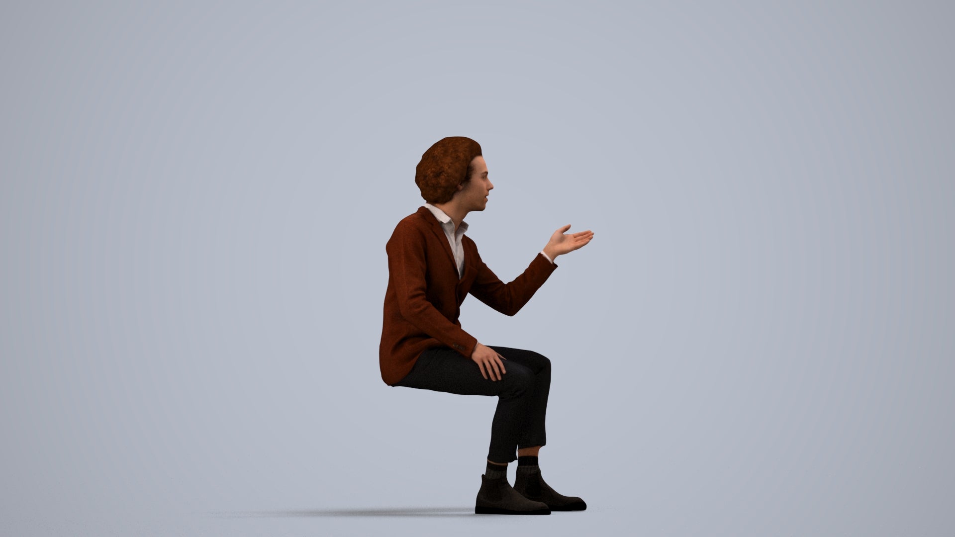 realistic 3D people man business sitting, render-ready for V-Ray and Corona, FBX OBJ, side view render