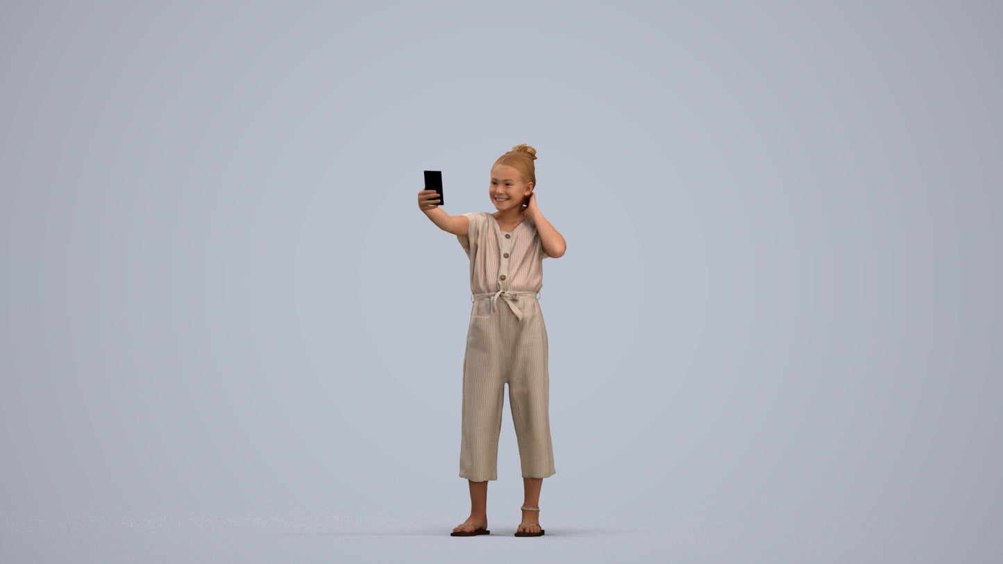 3D people model girl kids, scanned human for 3ds Max rendering, standing pose render