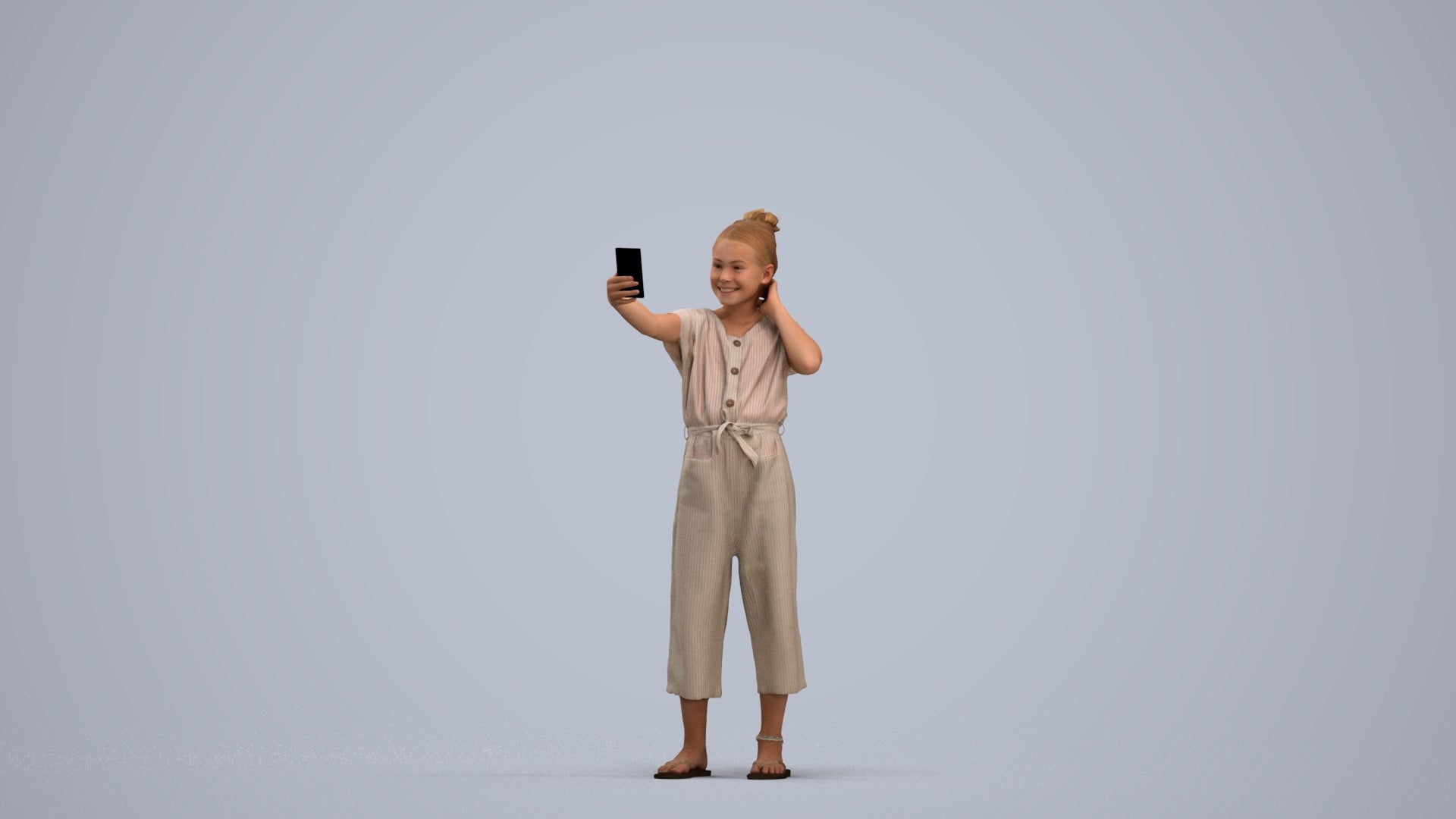3D people model girl kids, scanned human for 3ds Max rendering, standing pose render