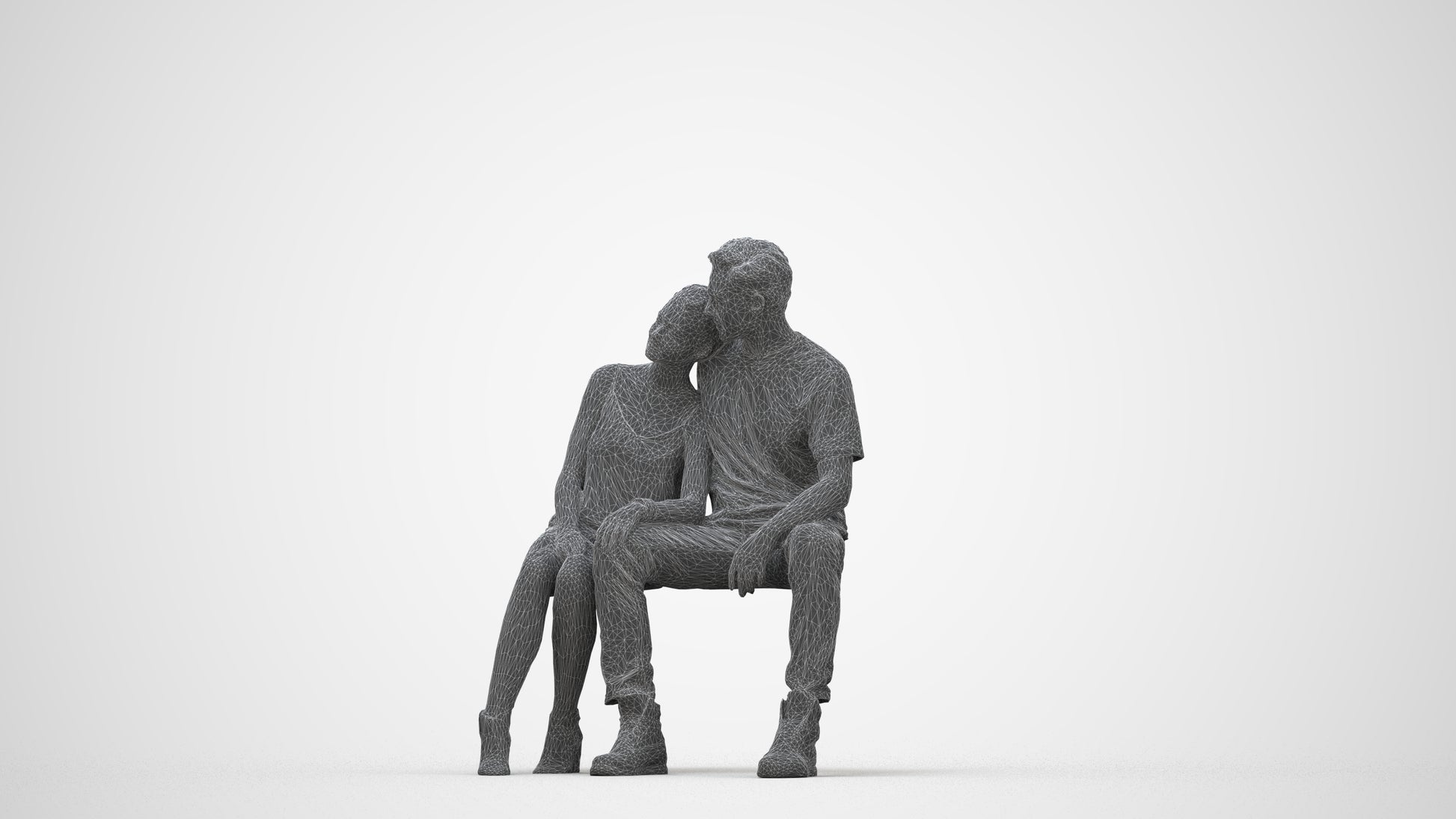 3D scanned man couple casual, photorealistic archviz people for Enscape and SketchUp, wireframe back view