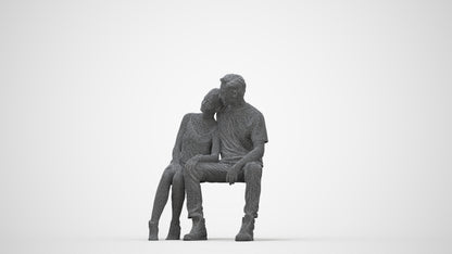 3D scanned man couple casual, photorealistic archviz people for Enscape and SketchUp, wireframe back view