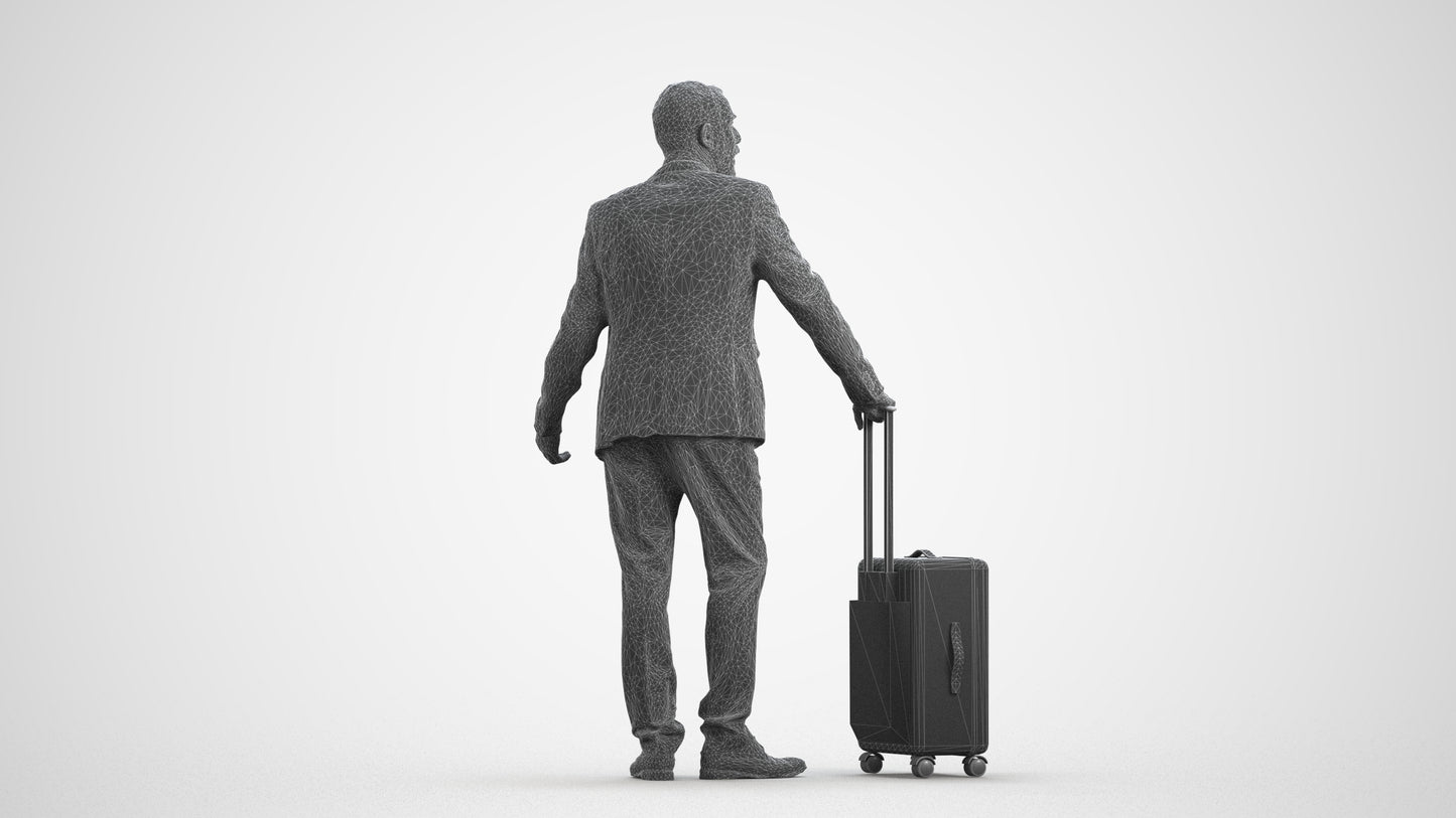 realistic 3D senior man business, scanned archviz people for Blender and 3ds Max, wireframe front view