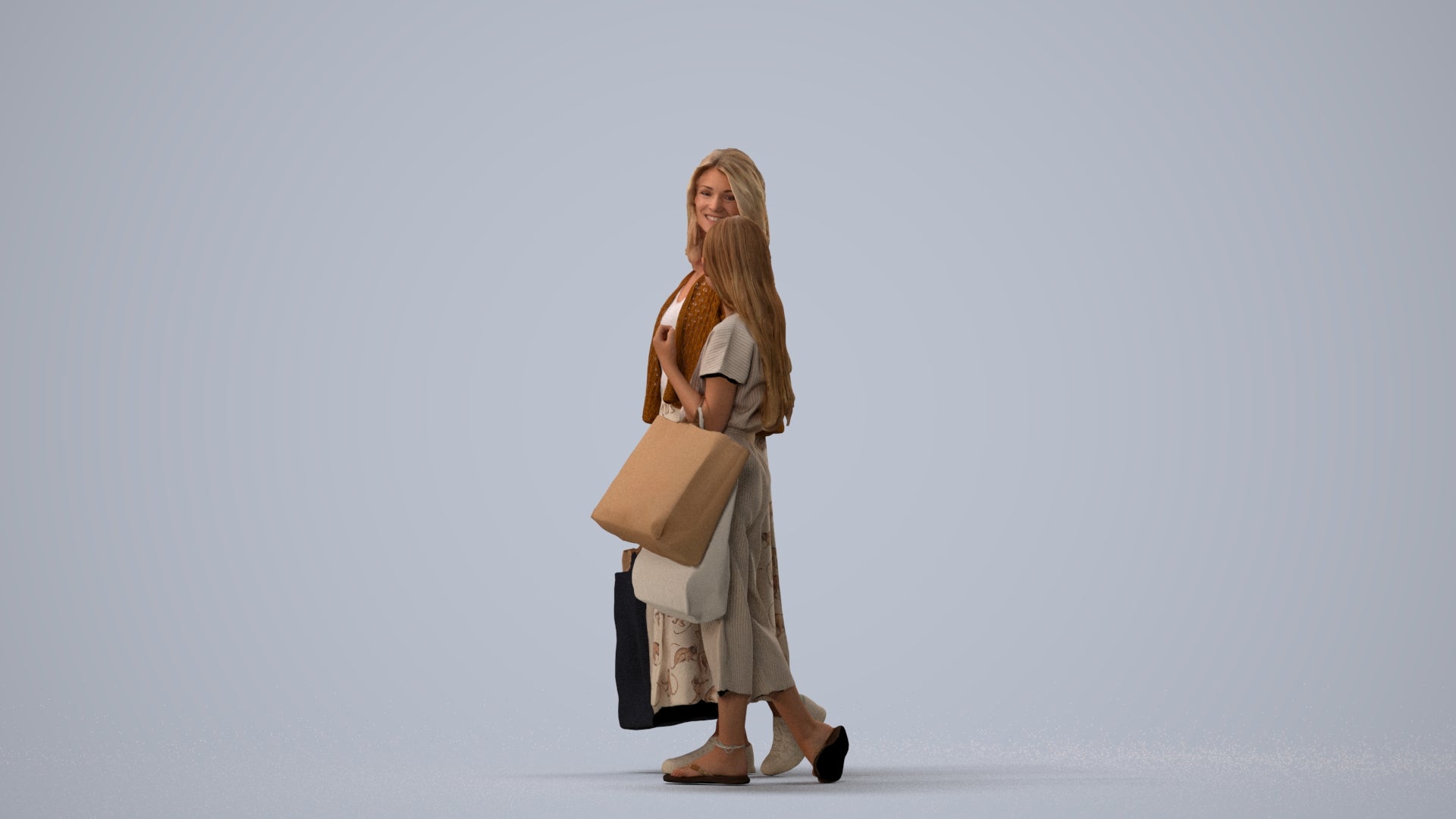 3D people model girl casual kids, scanned human for 3ds Max rendering, three-quarter view render