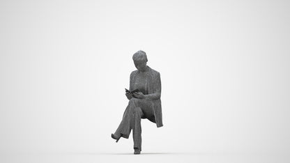 realistic 3D woman business sitting, scanned archviz people for Blender and 3ds Max, wireframe back view