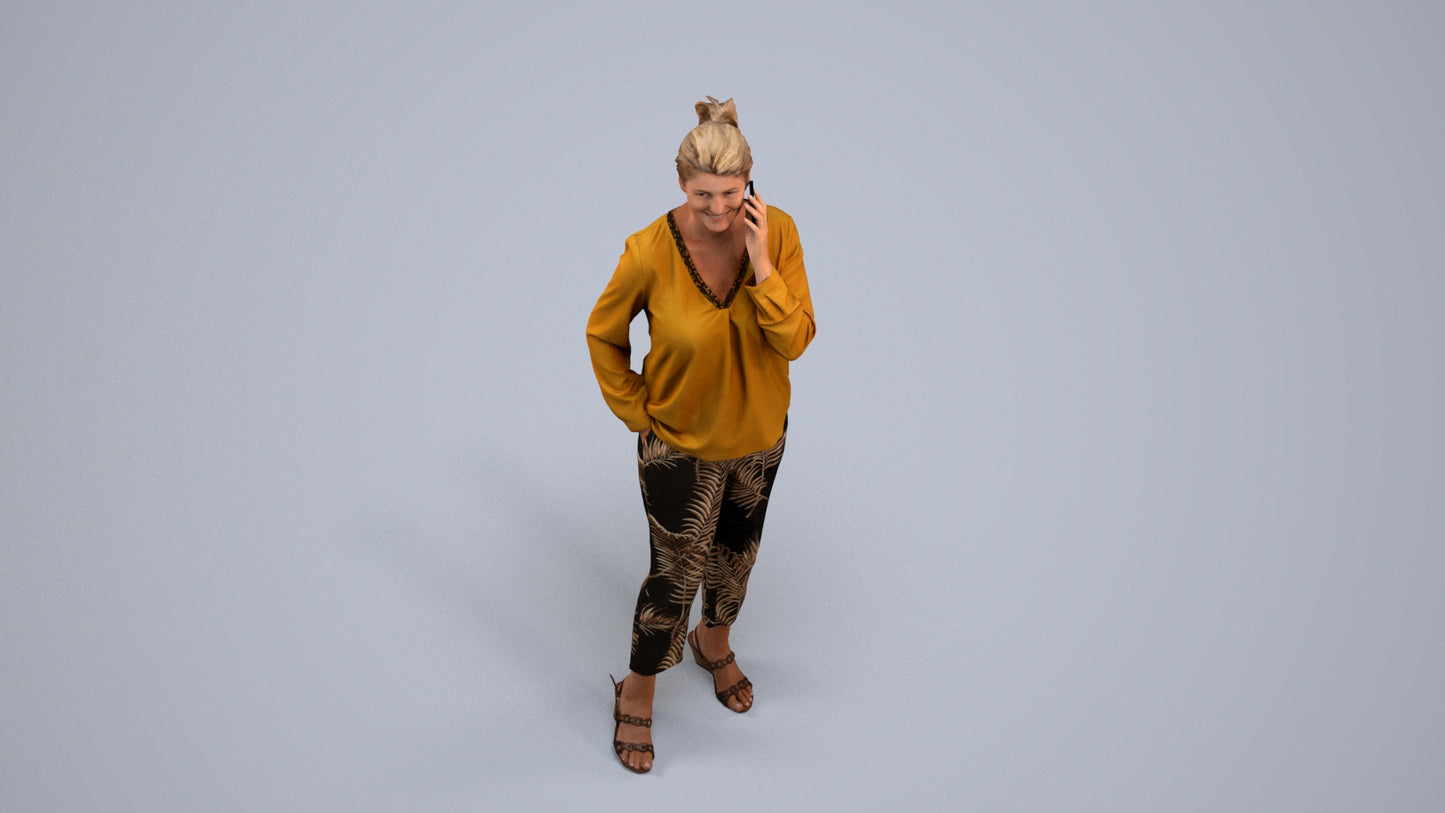 3D people model woman casual standing, scanned human for 3ds Max rendering, back view render