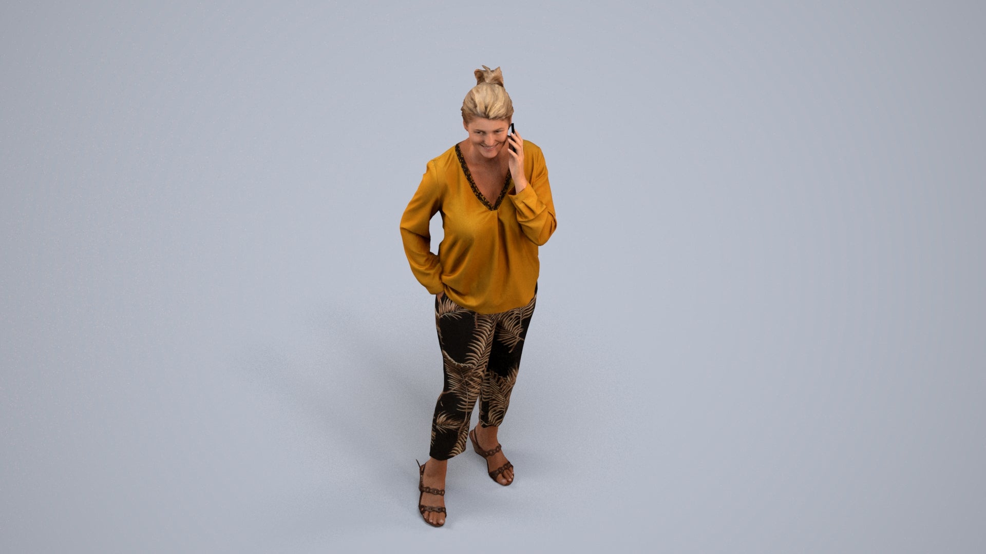 3D people model woman casual standing, scanned human for 3ds Max rendering, back view render