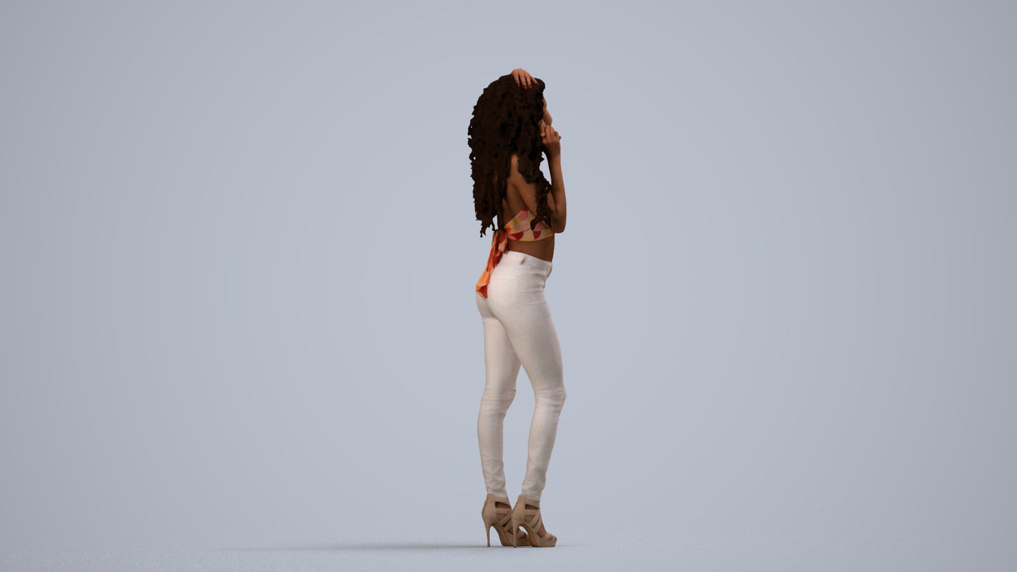 realistic 3D woman casual standing, scanned archviz people for Blender and 3ds Max, side view render