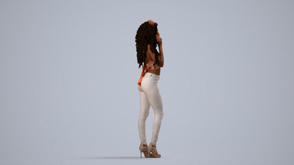 realistic 3D woman casual standing, scanned archviz people for Blender and 3ds Max, side view render