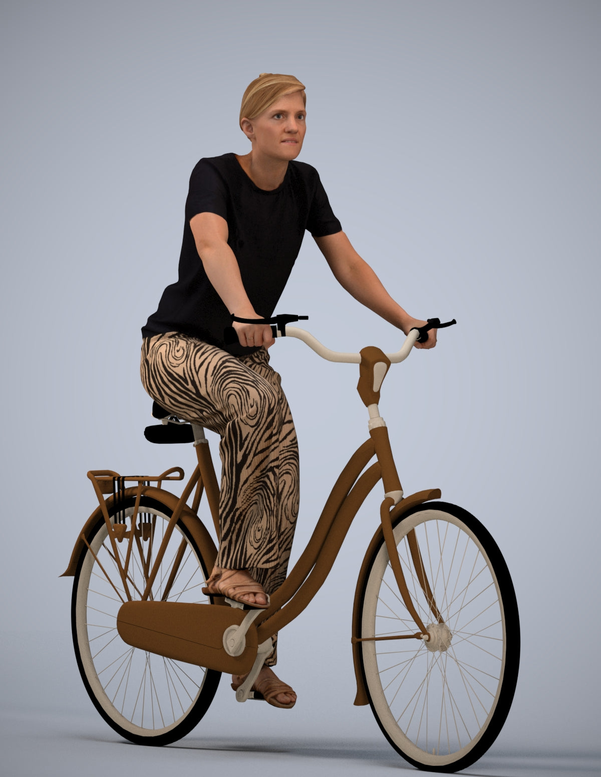 scanned 3D woman casual cycling, photogrammetry people for Enscape and V-Ray