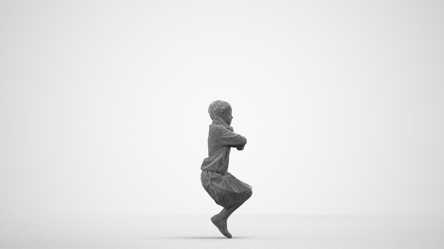 scanned 3D girl kids, photogrammetry people for Enscape and V-Ray, wireframe side view