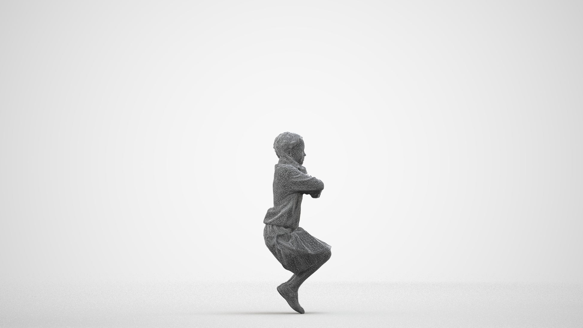 scanned 3D girl kids, photogrammetry people for Enscape and V-Ray, wireframe side view