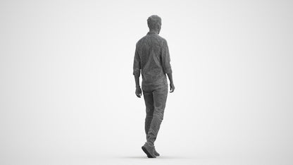 realistic 3D man casual walking, scanned archviz people for Blender and 3ds Max, wireframe front view