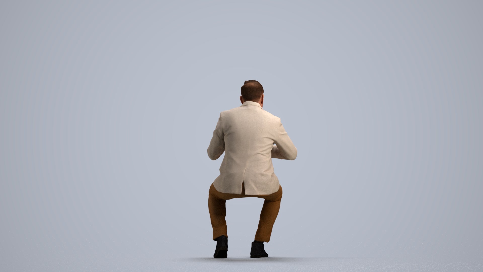 3D human model man business, photogrammetry scanned person for archviz, front view render