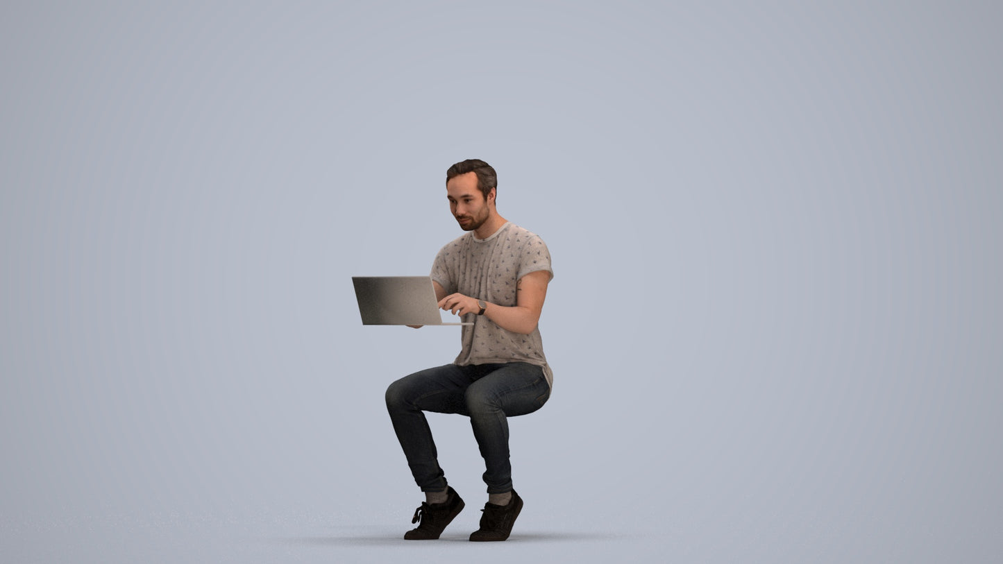 3D human model man casual business, photogrammetry scanned person for archviz, standing pose render