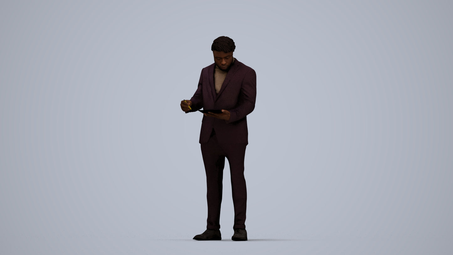 realistic 3D man business, scanned archviz people for Blender and 3ds Max, top-down view render