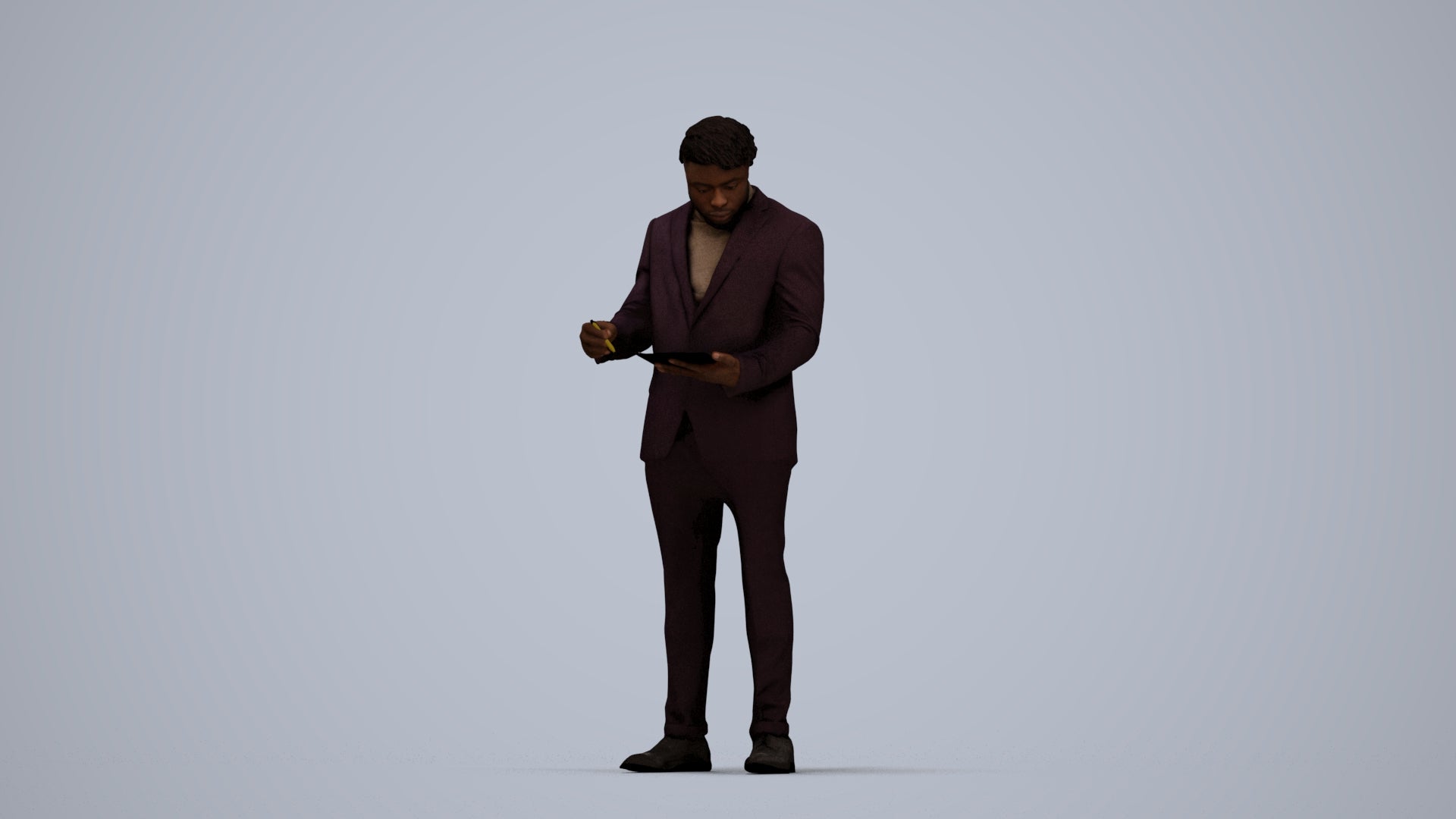 realistic 3D man business, scanned archviz people for Blender and 3ds Max, top-down view render