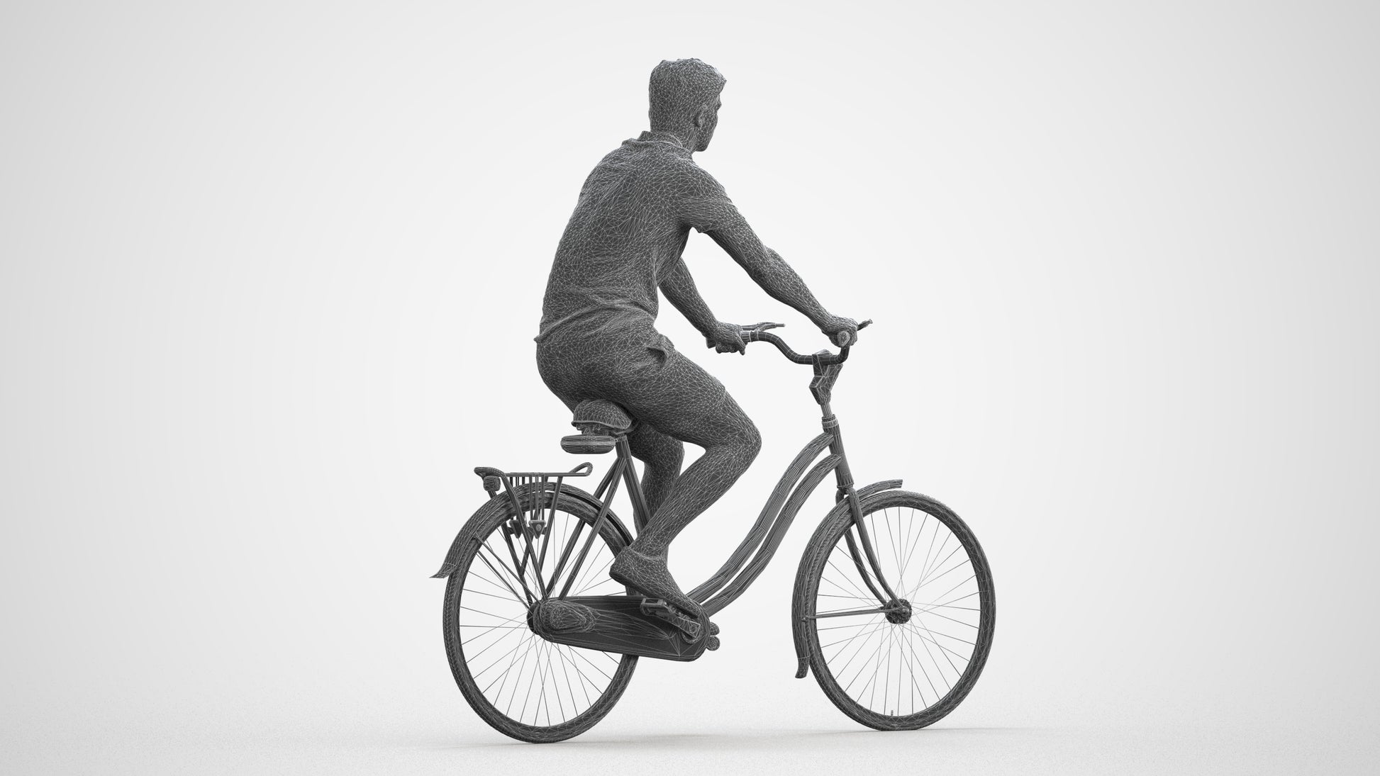 3D human model man casual mix, photogrammetry scanned person for archviz, wireframe front view