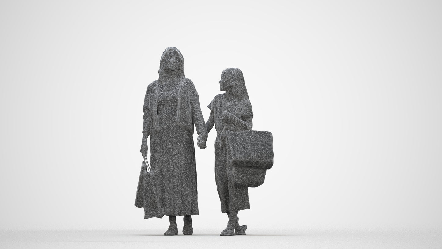 3D human model girl casual shopping, photogrammetry scanned person for archviz, wireframe back view