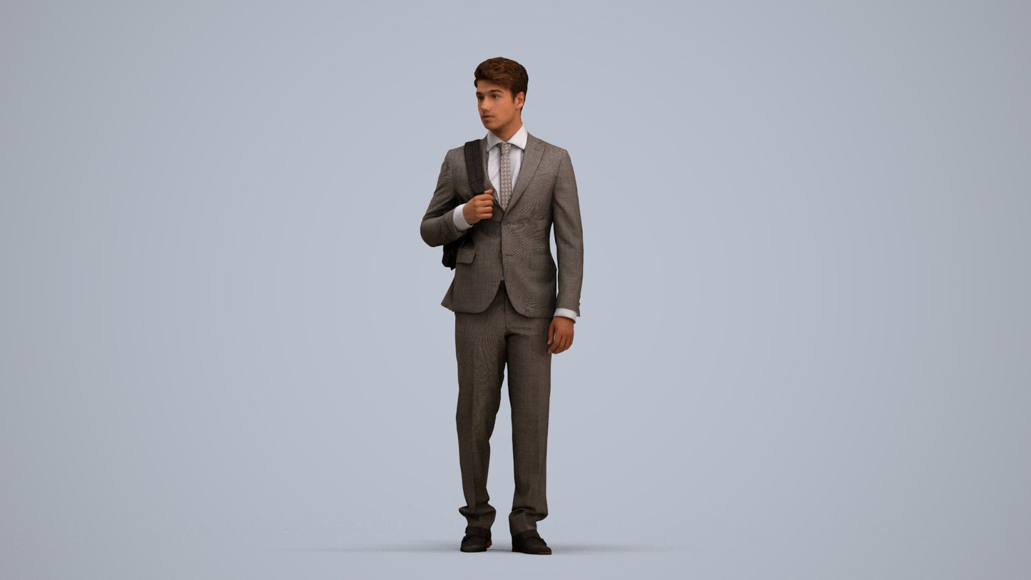 3D scanned man walking business, photorealistic archviz people for Enscape and SketchUp, standing pose render