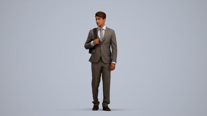 3D scanned man walking business, photorealistic archviz people for Enscape and SketchUp, standing pose render