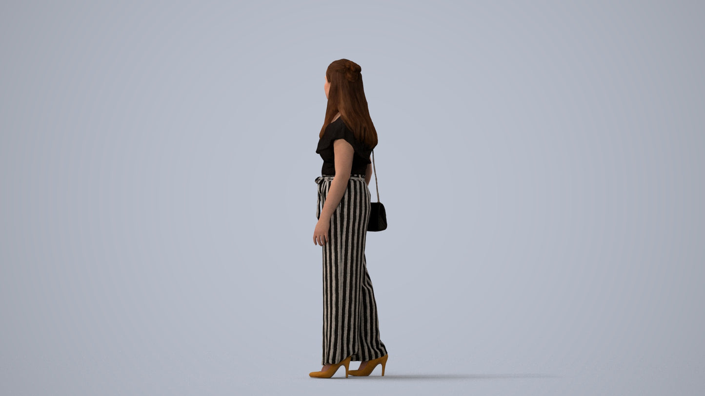 3D people model woman casual walking, scanned human for 3ds Max rendering, three-quarter view render