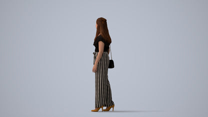 3D people model woman casual walking, scanned human for 3ds Max rendering, three-quarter view render