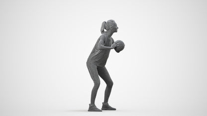 3D people model woman sport, scanned human for 3ds Max rendering, wireframe side view