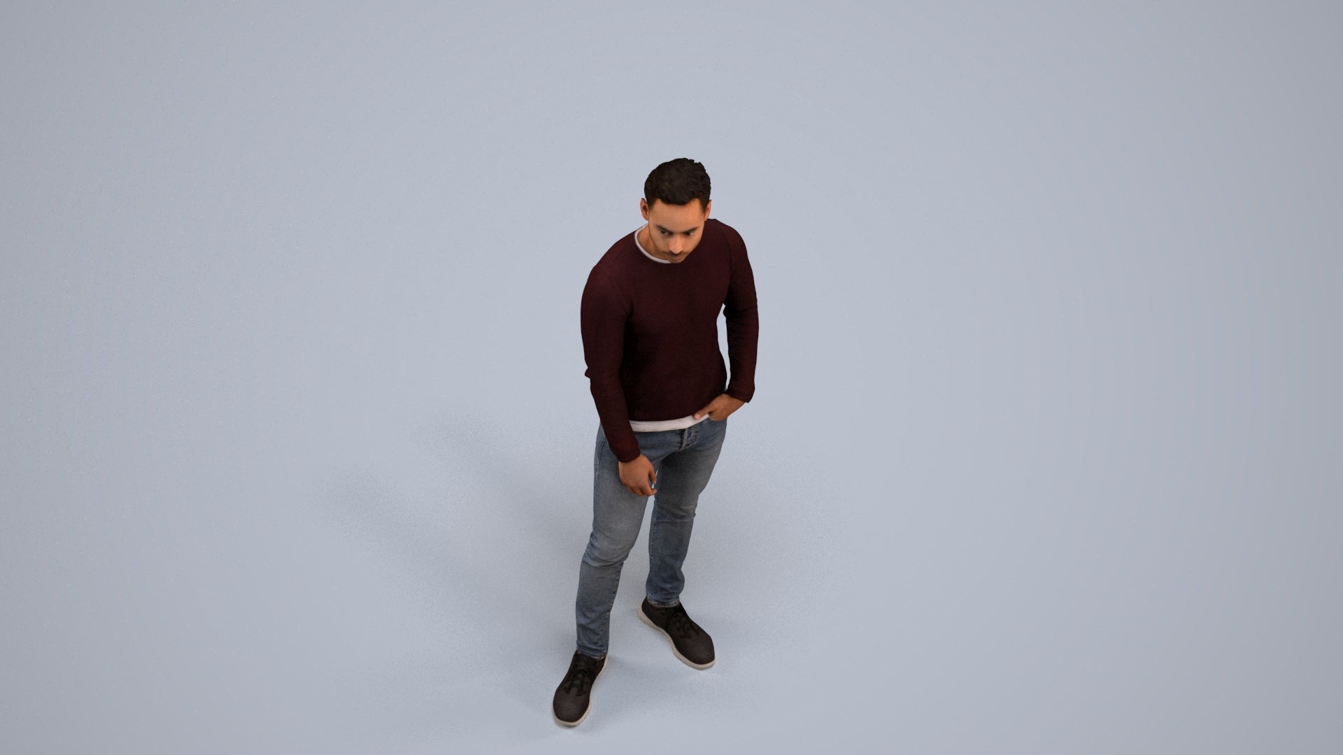 3D people model man casual standing, scanned human for 3ds Max rendering, back view render
