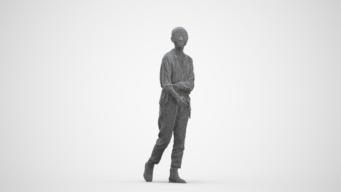 realistic 3D human woman casual walking, archviz people FBX OBJ for Blender, three-quarter front view render